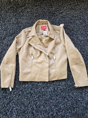 GUESS Los Angeles Women’s Faux Leather Moto Jacket Wet Sand Size Large NWT